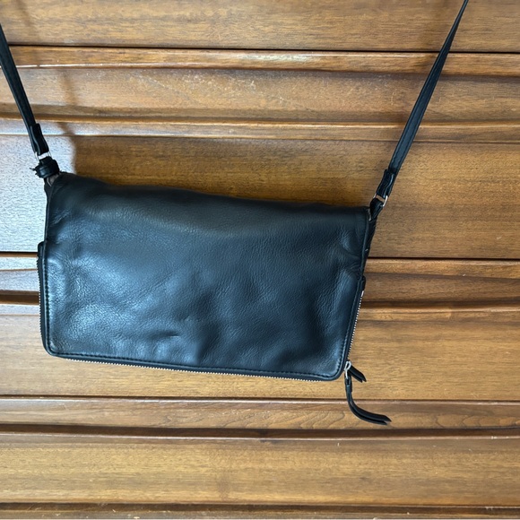 Margot Black Leather Crossbody Bag soft leather laced edge - Picture 1 of 16
